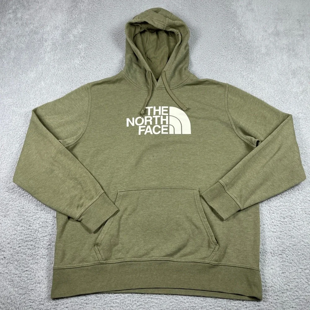 The North Face Hoodie Mens XL Green Heather Fleece Half Dome Pullover Outdoor